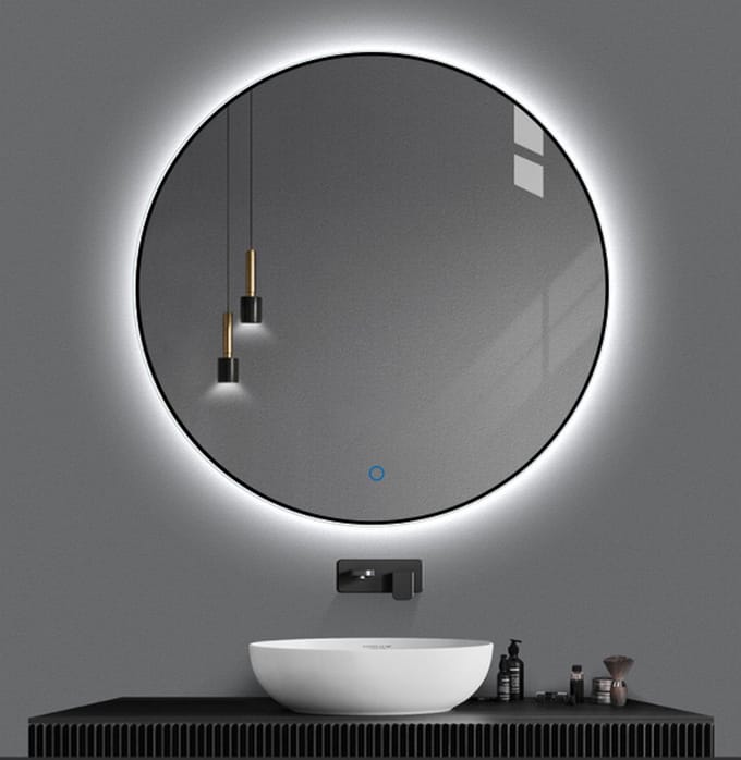 Badkamerspiegel Rond LED Mat Zwart 60 CM