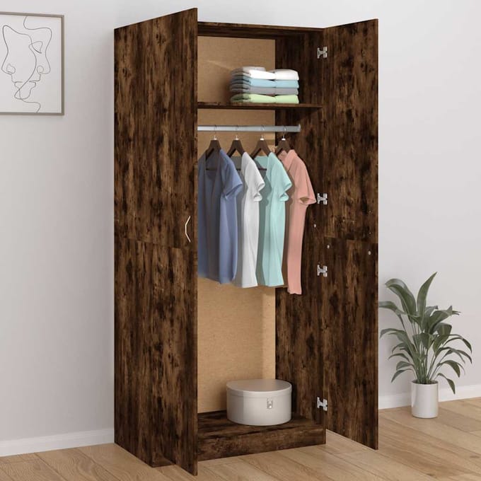 vidaXL - Kledingkast - 90x52x200 - cm - bewerkt - hout - gerookt - eikenkleurig
