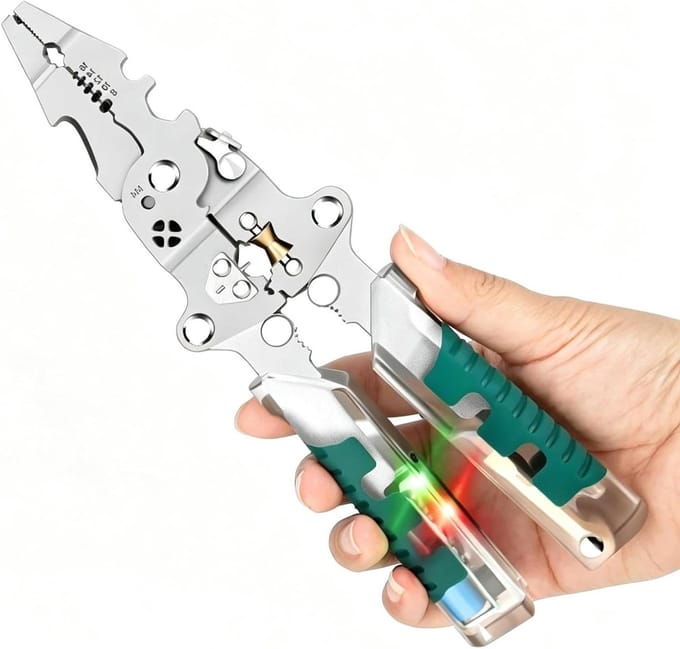 Multifunctionele Striptang - Draadstripper Krimptang - Elektra Klussen - Geïntegreerde Spanningsmeter - 224 mm - Zwart