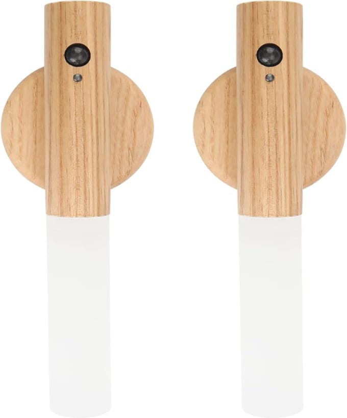 Houten wandlamp met bewegingssensor - Oplaadbare draadloze nachtlamp voor binnen