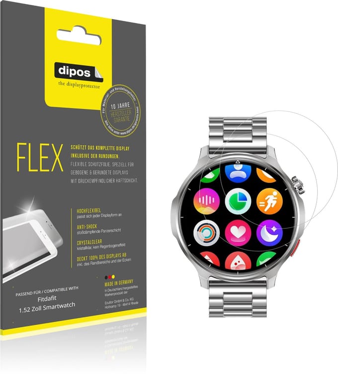 dipos – 2x Beschermfolie geschikt voor Fitdafit 1.52 Zoll Smartwatch | 3D Full Cover Screenprotector | 100% Passend