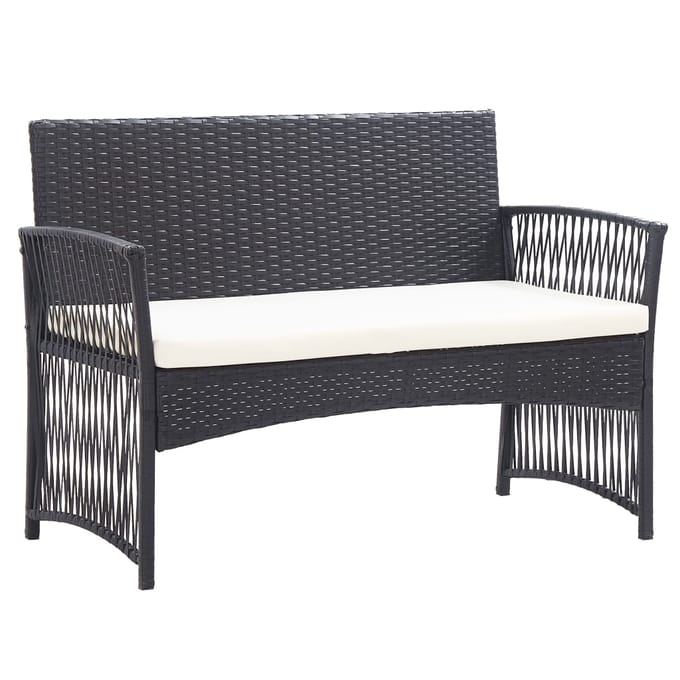 vidaXL - 4-delige - Loungeset - met - kussen - poly - rattan - zwart