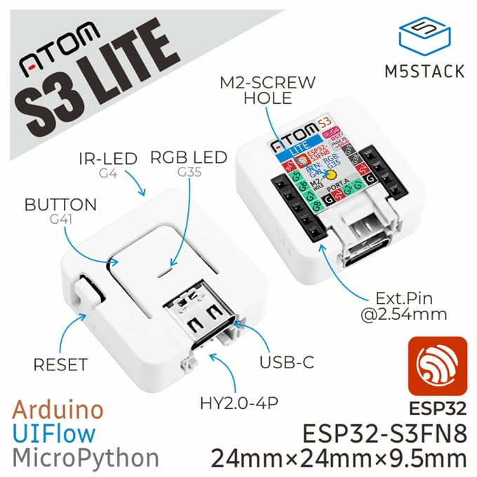 M5Stack officiële ATOMS3 Lite ESP32S3 ontwikkelkit