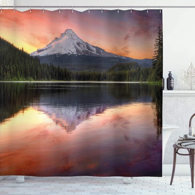 ABAKUHAUS Berge douchegordijn – Trillium Zee – 175x180 cm – multicolor