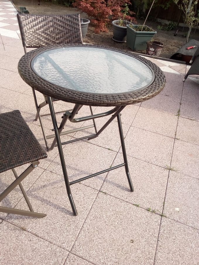 TU18-XX : Bruin polyRotan tuin/balkon set, inklapbare ronde tafel & 2 stoelen