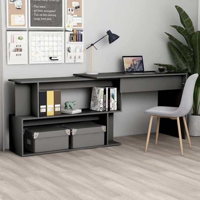 vidaXL - Hoekbureau - 200x50x76 - cm - bewerkt - hout - grijs