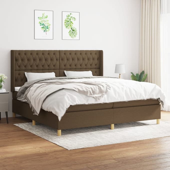 vidaXL - Boxspring - met - matras - stof - donkerbruin - 200x200 - cm