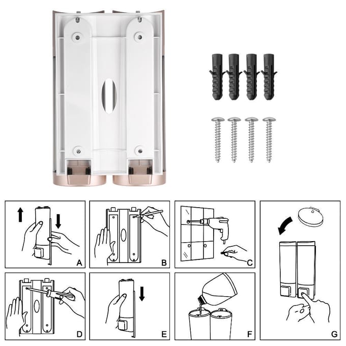Handmatige handzeepdispenser Wandmontage Dubbele vloeibare shampoo Douchegeldispenser voor hotel 200mlx2