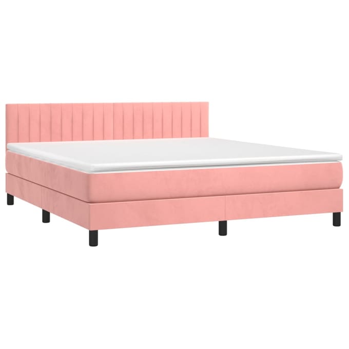 vidaXL - Boxspring - met - matras - en - LED - fluweel - roze - 180x200 - cm