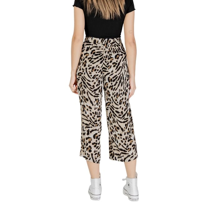 Cropped Wide Leg Leopard Pants Wo - Beige Trousers