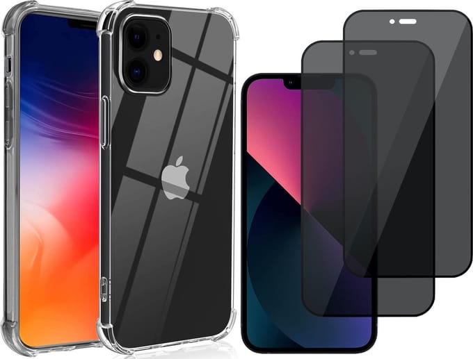 Hoesje geschikt voor iPhone 13 Mini Transparant - Shockproof Case + 2x Volledig Dekkende Privacy Glas Screen Protector