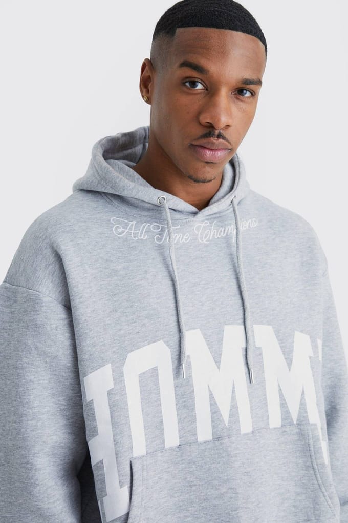 Oversized Boxy Split Hem Homme Trainingspak | Grey Marl | Size Large