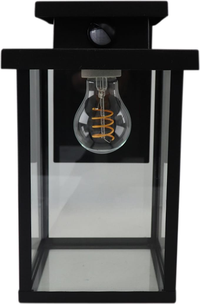 Olucia - JESCA - Buitenwandlamp met bewegingssensor - Zwart - Vorm: Rechthoek