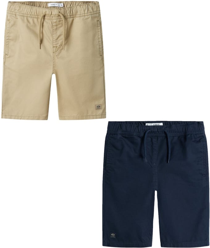 Name it 2 bermuda's jongens - beige en donkerblauw - NKMryan jog - maat 128