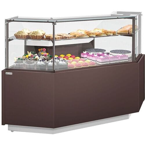 GGM Gastro Eckkühl- & -kuchentheke RIGA - 1050mm - 2 Ablagen Bruin / Wit