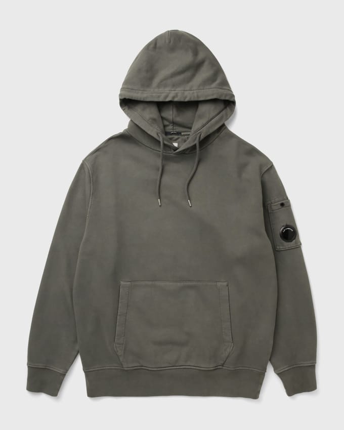 BRUSHED AND EMERIZED DIAGONAL FLEECE HOODED LENS SWEATSHIRT