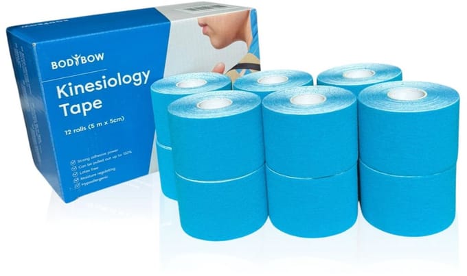 Bodybow Kinesiology Tape 5 m x 5 cm - doos a 12 rollen Blauw