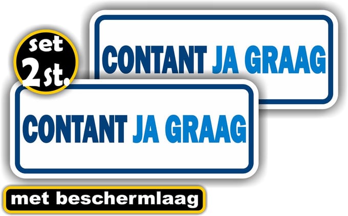 Jerma - Contant Ja Graag - Sticker - Set 2 st - 10 x 20 cm – Binnen & Buiten - Zelfklevend - Vinyl