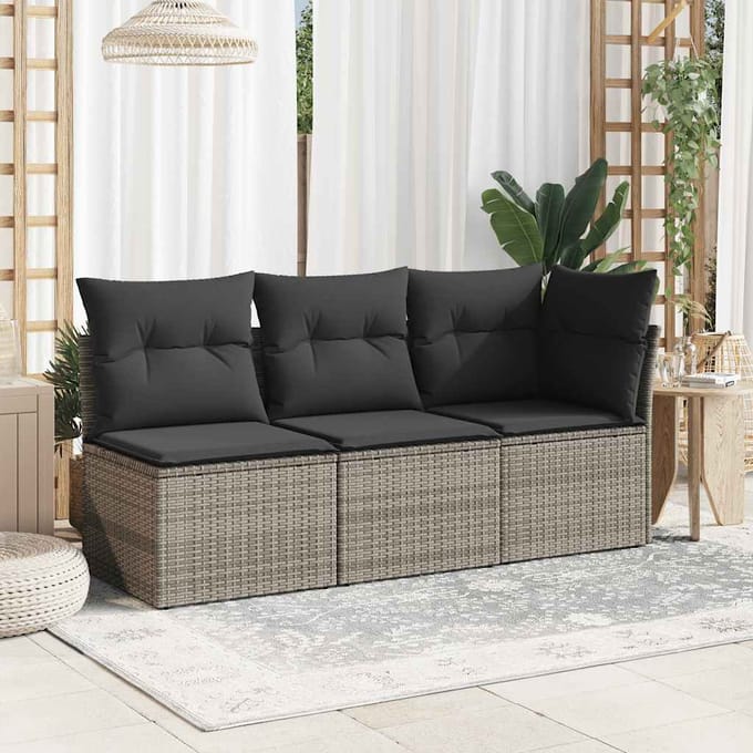 vidaXL - Tuinhoekbank - met - kussens - poly - rattan - grijs