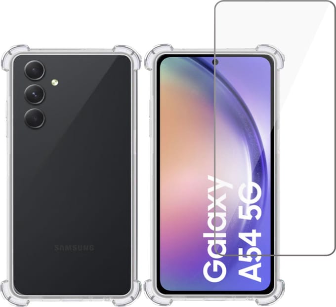 Hoesje geschikt voor Samsung A54 + Screenprotector – Tempered Glass - Extreme Shock Case Transparant