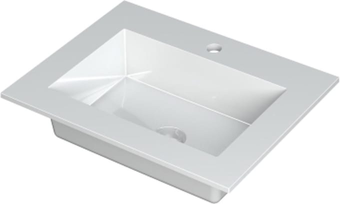 INK® Kraft wastafel polystone enkele bak met 1 kraangat, 60x45x1cm, glans wit
