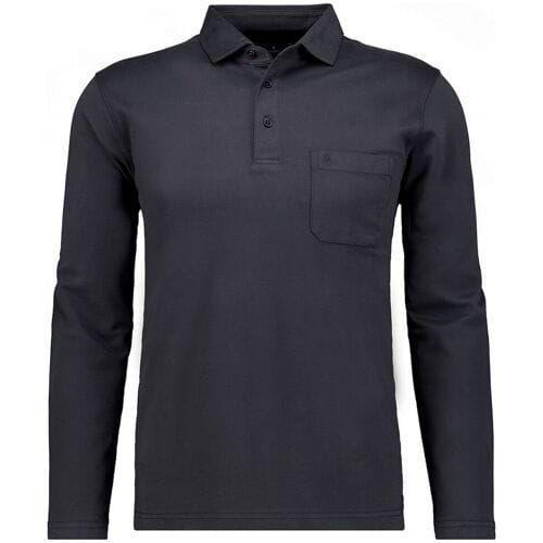 Ragman Polo Soft Knit Long Sleeve Chest Pocket Zwart / male