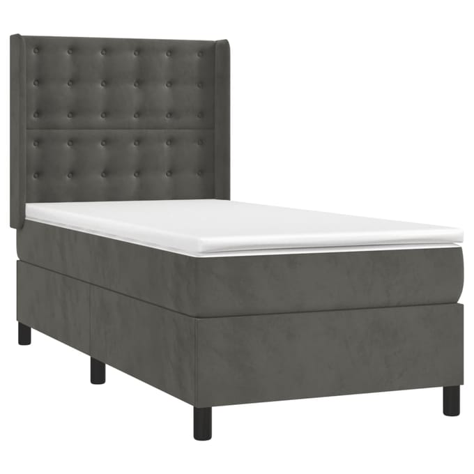 vidaXL - Boxspring - met - matras - fluweel - donkergrijs - 100x200 - cm