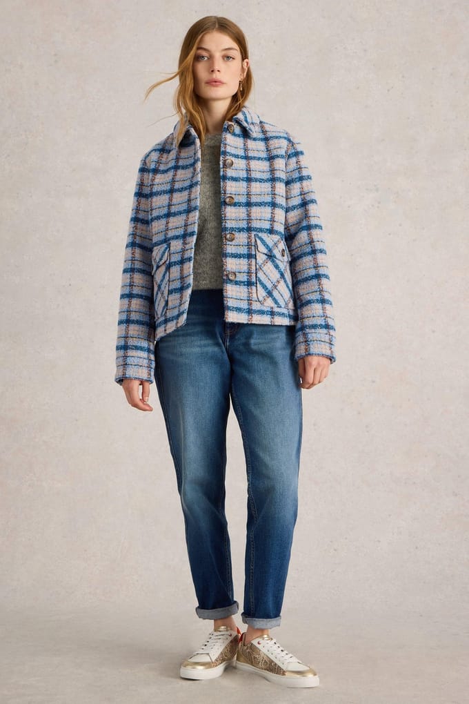 White Stuff Amelia Check Jacket Blue Multi Taglia: 24 | Giacche Outlet | Donna | Blu