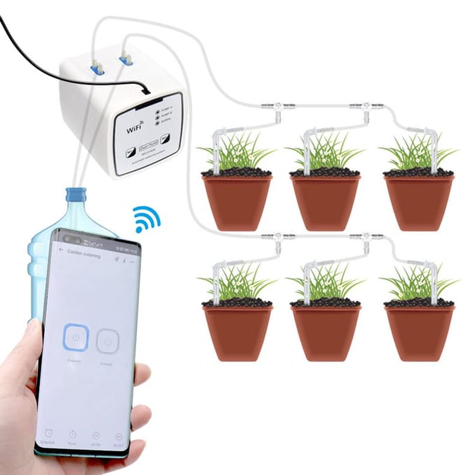 Wifi Dubbele Pomp Slim Watersysteem Slim Zelfwatergevend Timerapparaat Afstandsbediende Besproeiing Pump 20 pot EU