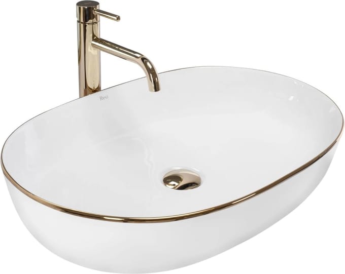 Rea Cleo 61 Gold Edge Opzetwastafel Wit En Goud 60,5x41 cm