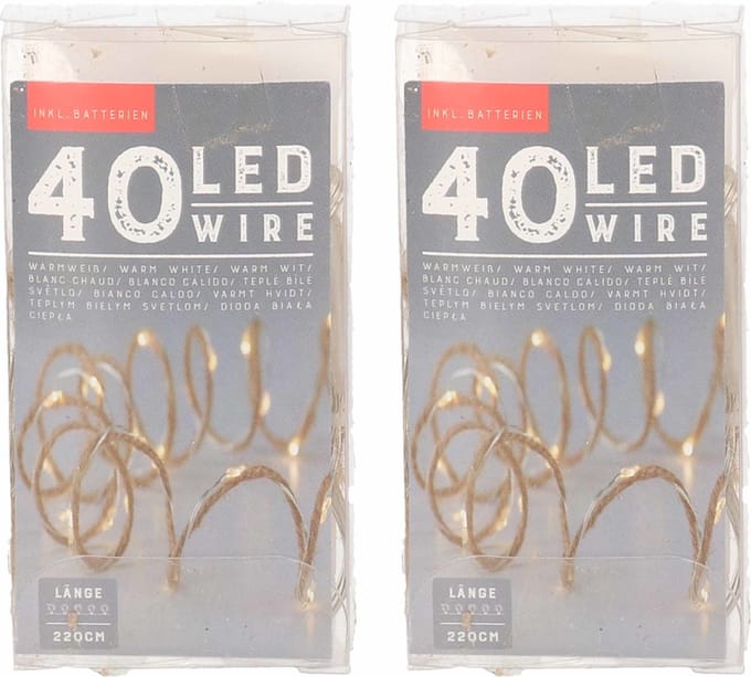 Bellatio Decorations Kerstverlichting - 3x - warmt wit - op batterij - 220 cm - lichtsnoeren kerstversiering
