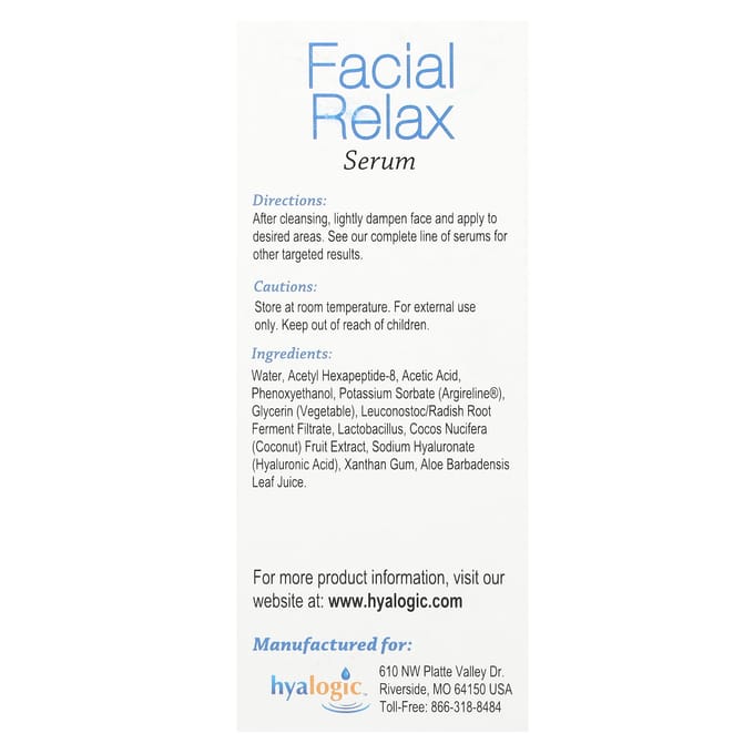 Hyalogic, Sérum Relaxation Visage, à l'Acide Hyaluronique et à l'Argireline, Sans Parfum, 30 ml (30 ml) brown