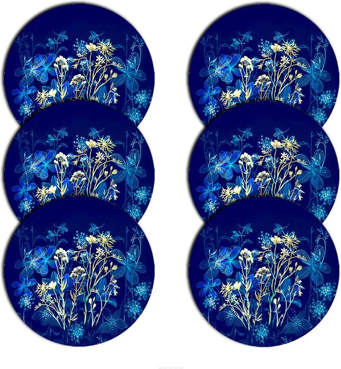 Bertoni - Placemats - tafelmatten set van 6 stuks - rond - 33 cm, Midnight - Blauw
