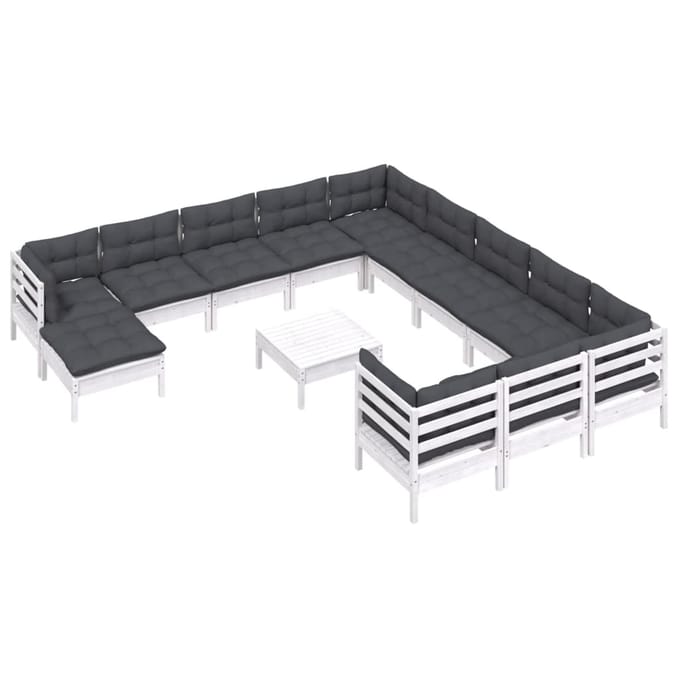 vidaXL - 13-delige - Loungeset - met - kussens - grenenhout - wit