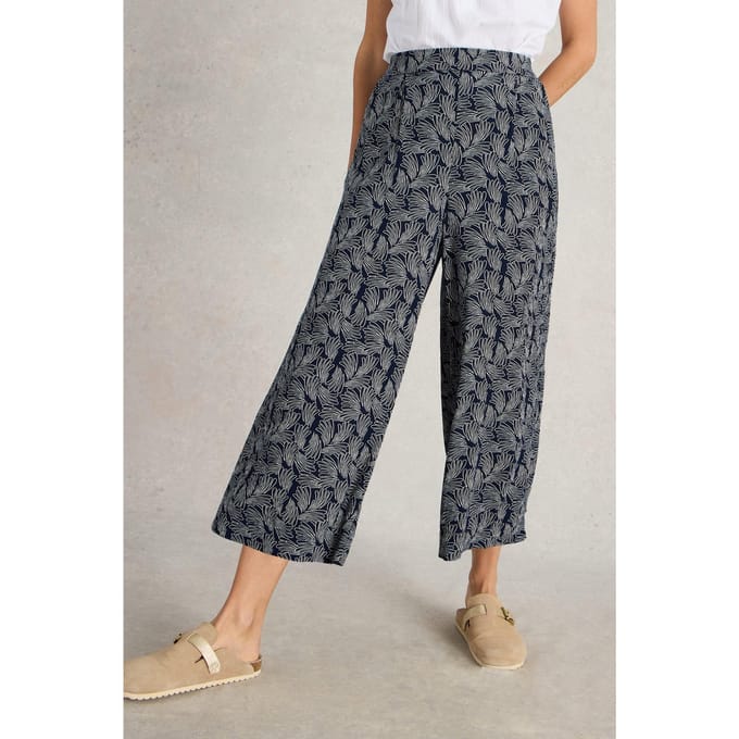 White Stuff Lisette Crinkle Culotte Navy Print Größe: 8 REGULAR | Ausgestellte Hosen Outlet | Damen | Blau