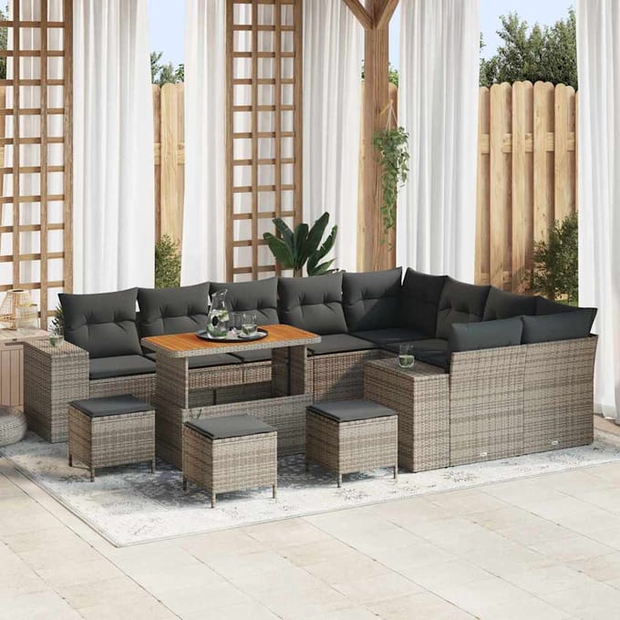 vidaXL - Tuinbank - Set - 13 - st - 9-zits - Grijs - poly - rattan