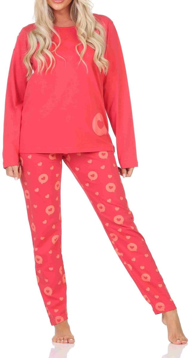 Normann dames pyjama lange mouw in hartjespolkadots look