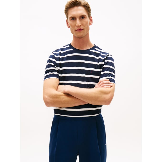Tommy Hilfiger Essential Regular Fit Stripe T-shirt Desert Sky/ecru Stripe Taglia: M | Magliette basic Outlet | Uomo