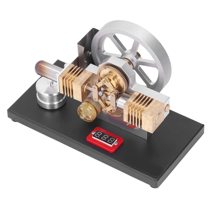 Stirlingmotor Model met LED-licht Voltmeter Horizontaal tegenovergestelde Ruitvormige structuur Tandwielaandrijving gray