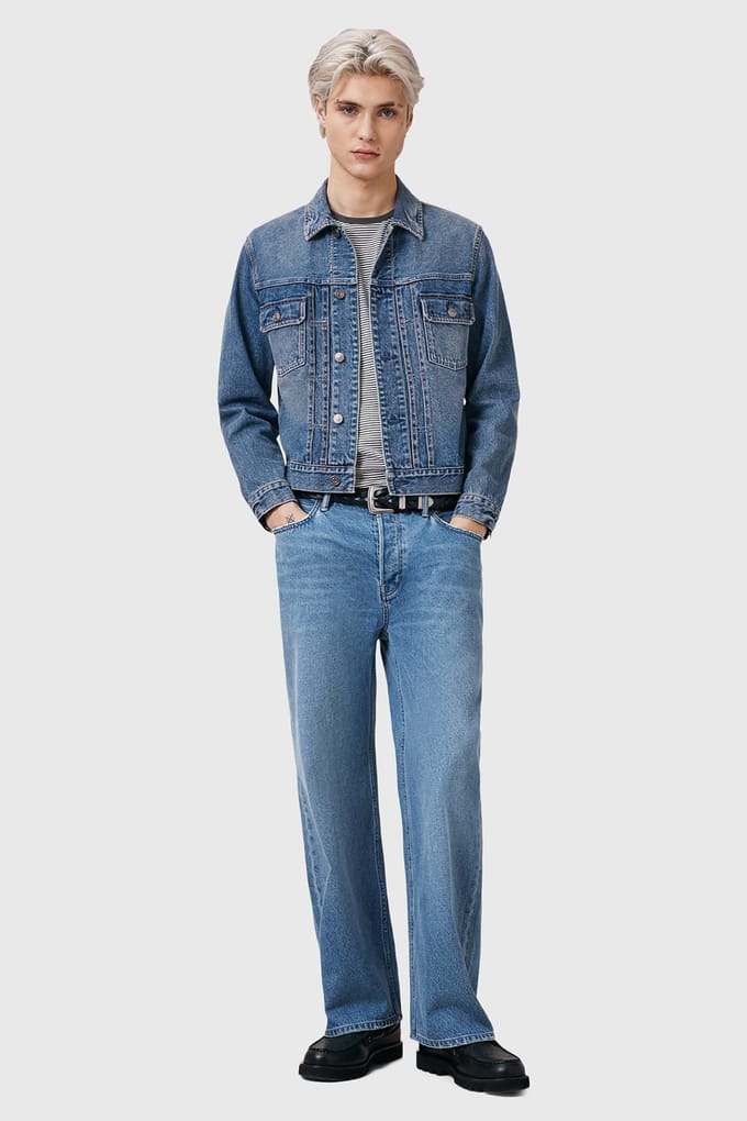 AllSaints Exile Jacket Washed Indigo Blue Größe: M | Jeansjacken Outlet | Herren | Blau