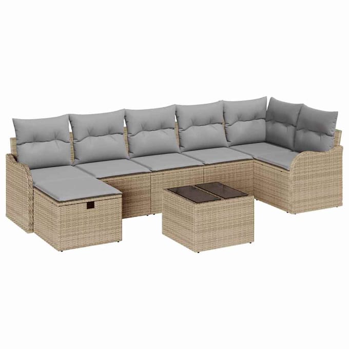 vidaXL - Bankstel - 8 - st - Beige - en - Lichtgrijs - poly - rattan