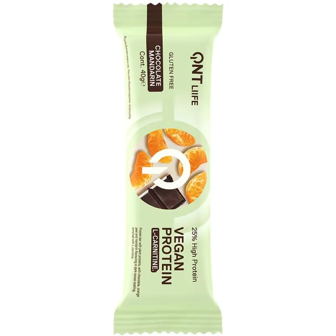 Eiwitrijke Voeding Chocolade Mandarijn QNT Liife Vegan Protein Bar + L-Carnitine