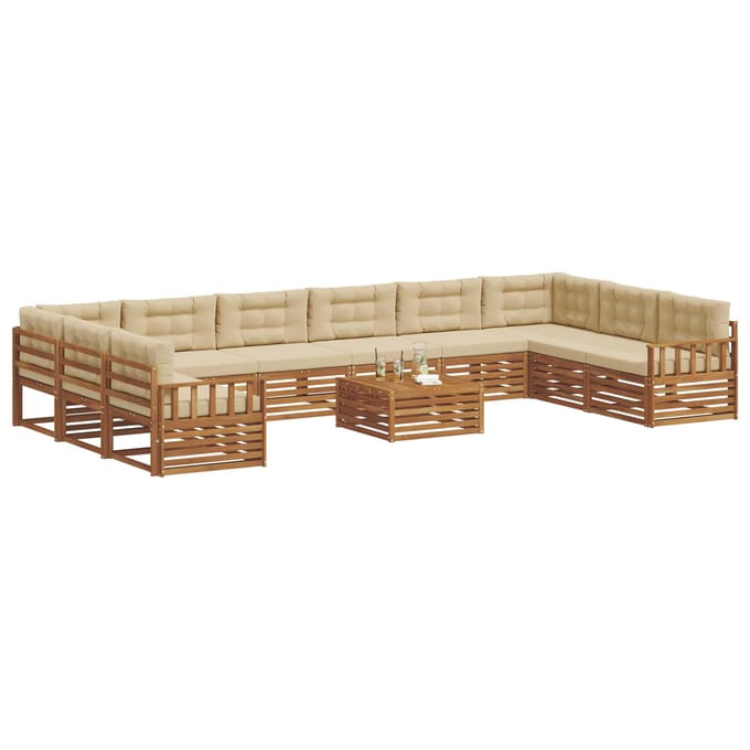 vidaXL - Sofa-Sets - 11 - st - Natuurlijk - en - Beige - Massief - Acacia - Hout