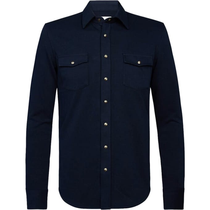 Overshirt Profuomo donkerblauw normale fit dubbele borstzak katoen