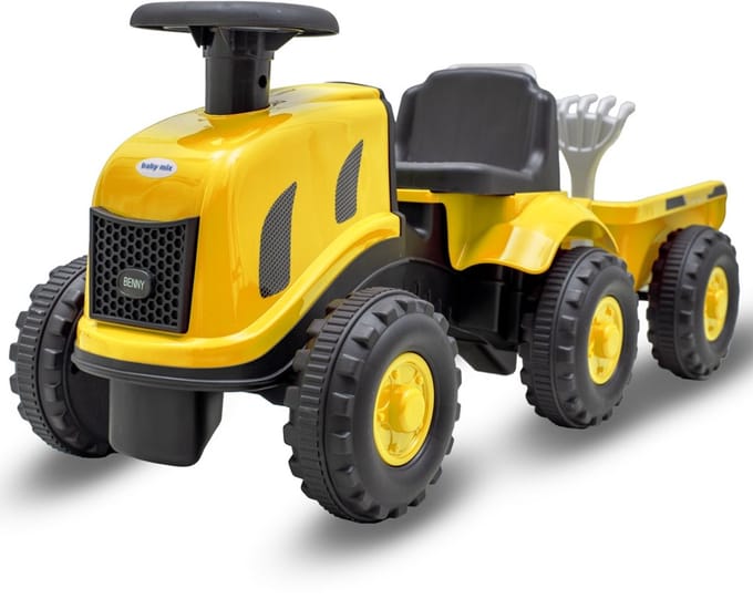 Baby Mix Benny traptractor met aanhanger geel - Kindertractor