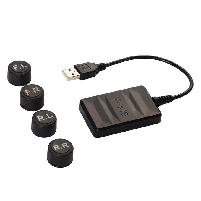 USB TPMS Bandenspanningsmeter voor Android Navigatie Bandenspanningsbewaking Alarm with four external sensors gray