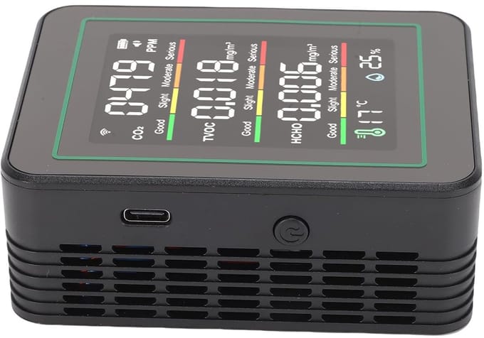 Luchtkwaliteitstester - CO2 meter - Binnenklimaat meten - 5-in-1 sensor - 9x7x3.5cm - Zwart