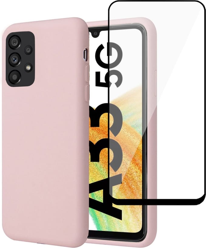 Hoesje geschikt voor Samsung A33 5G + Screenprotector – Full Screen Tempered Glass - Liquid Back Case Cover Rose