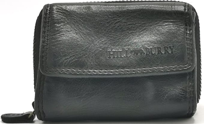 Hillburry Miniportemonnee Gewassen Leer zwart - (bxhxd) ca. 9,5cm x 7cm x 2cm