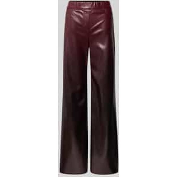 Wide fit stoffen broek in leerlook met siernaden